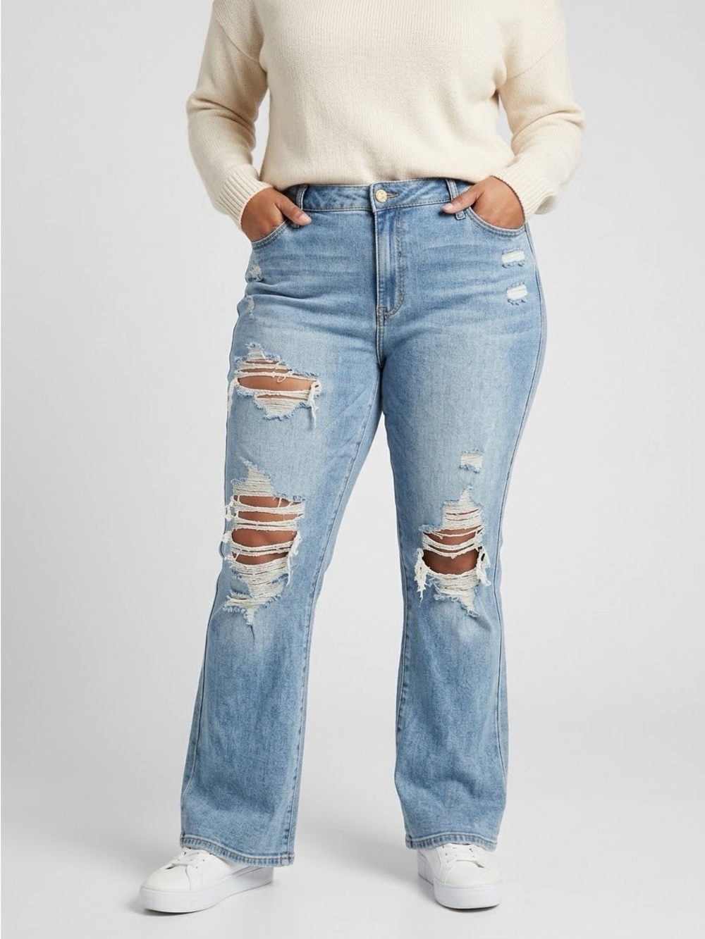 FLYING MONKEY High Rise Distressed Flare Jeans Size 32 100% Cotton 34 Inseam